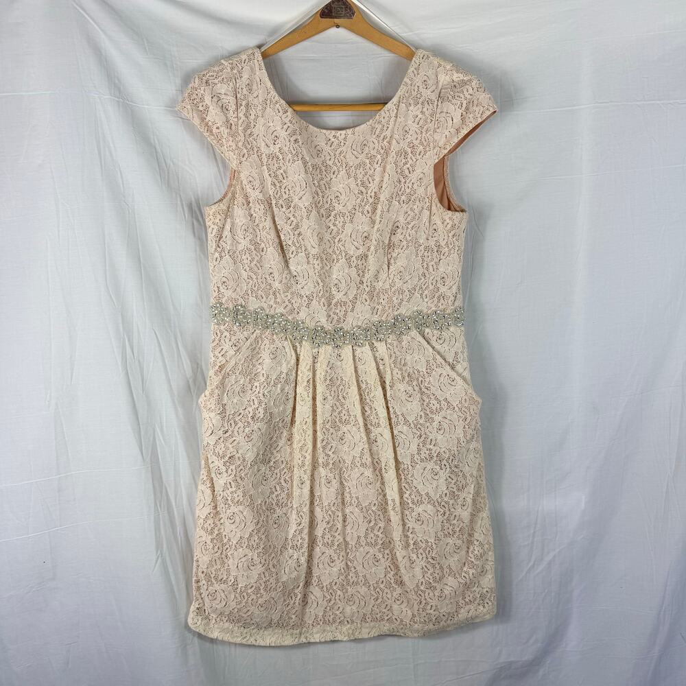 City Triangles Blush Pink Lace Dress Fitted Waist Party Bridesmaid Sz 14 Pockets